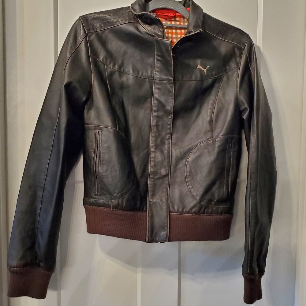Puma Distressed Leather Jacket Size Medium